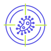 An icon of a cancer cell being marked as a target.