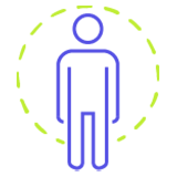 An icon of a person with a dotted lined circle around them.