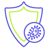 An icon of a shield blocking a cancer cell.