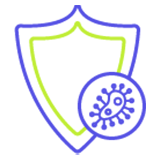 An icon of a shield blocking a cancer cell.