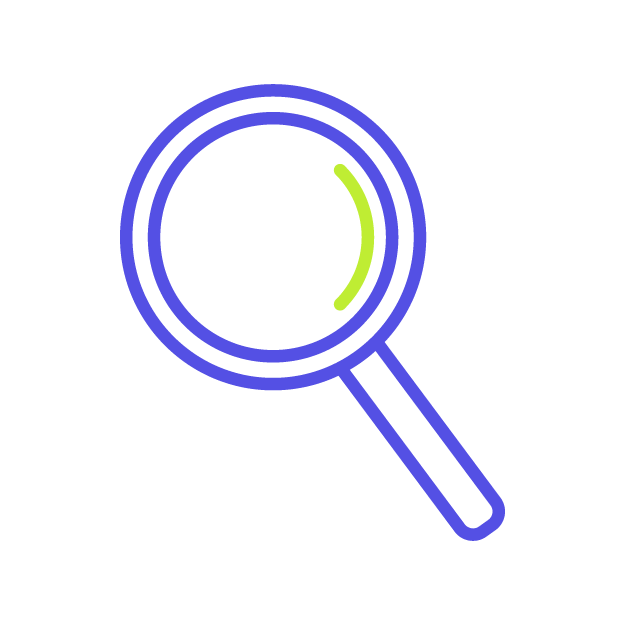 An icon of a magnifying glass to represent examination and information.
