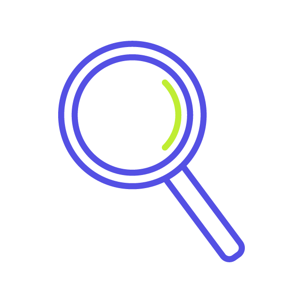 An icon of a magnifying glass to represent examination and information.