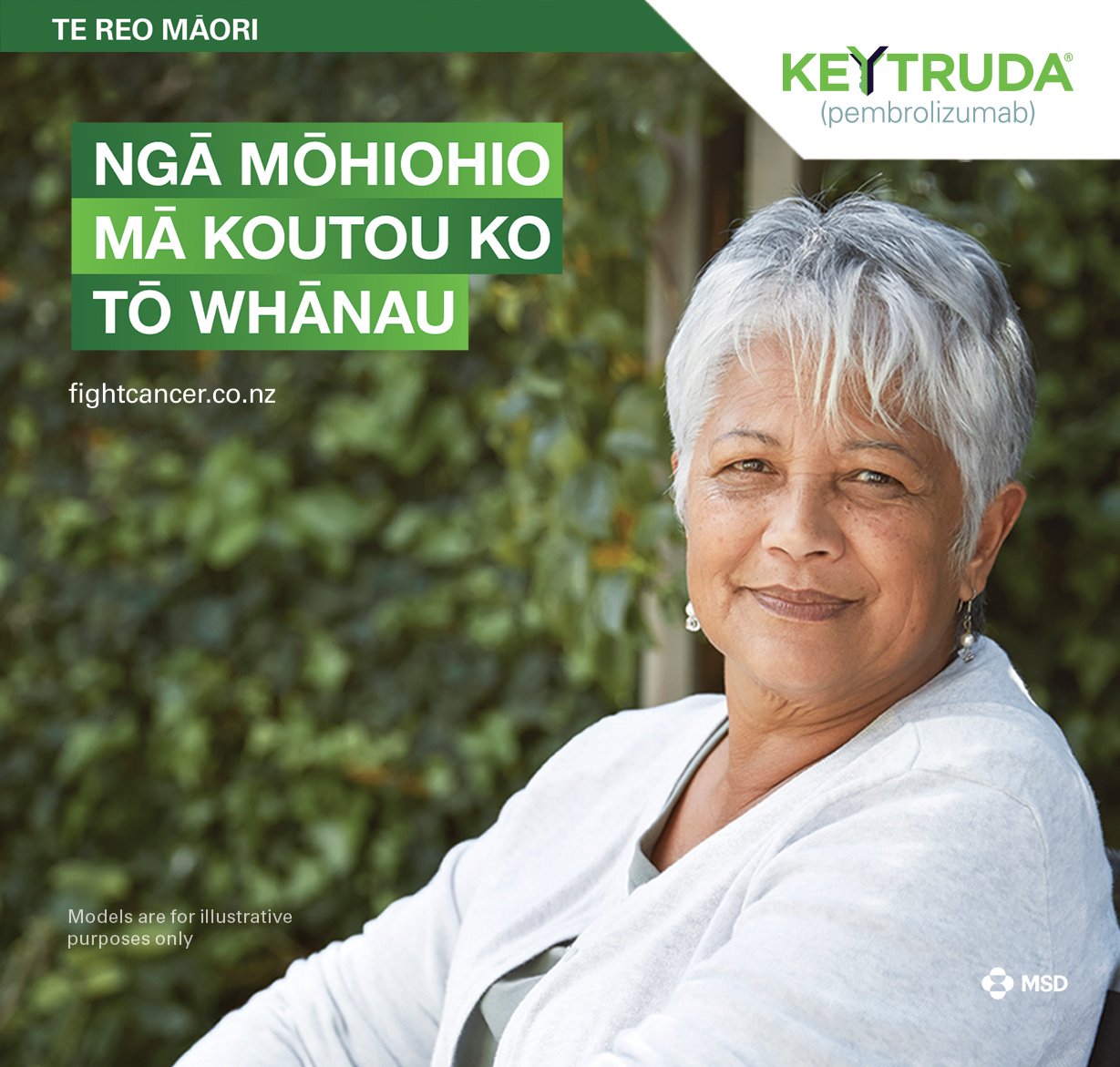 Thumbnail of the Keytruda Patient Booklet in Te Reo Māori, showing a senior Māori woman with short grey hair.